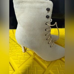 Elegant Cream Lace-Up Ankle Boots